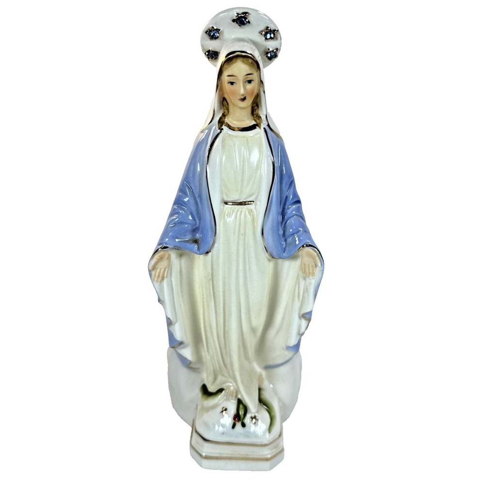 Vintage 1960 Ceramic Virgin Mary Statue Planter; Crown withRhinestones